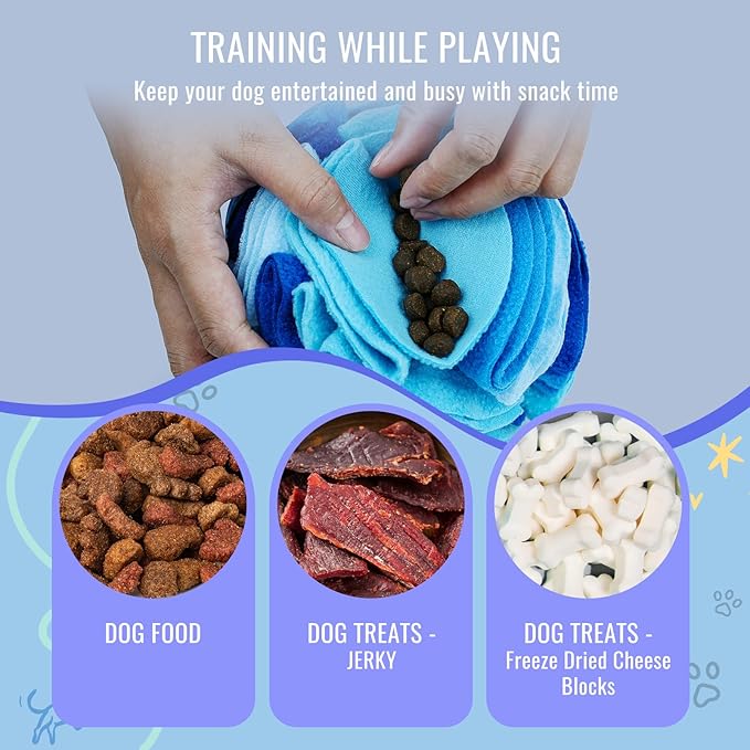 Pet Snuffle Ball, Puzzle Sniffing Interactive Dog Ball for Blind Dogs Training Stress Relief Dog Enrichment Toys Treat Machine Washable (Ocean Blue, 10cm)-Mewly Pet