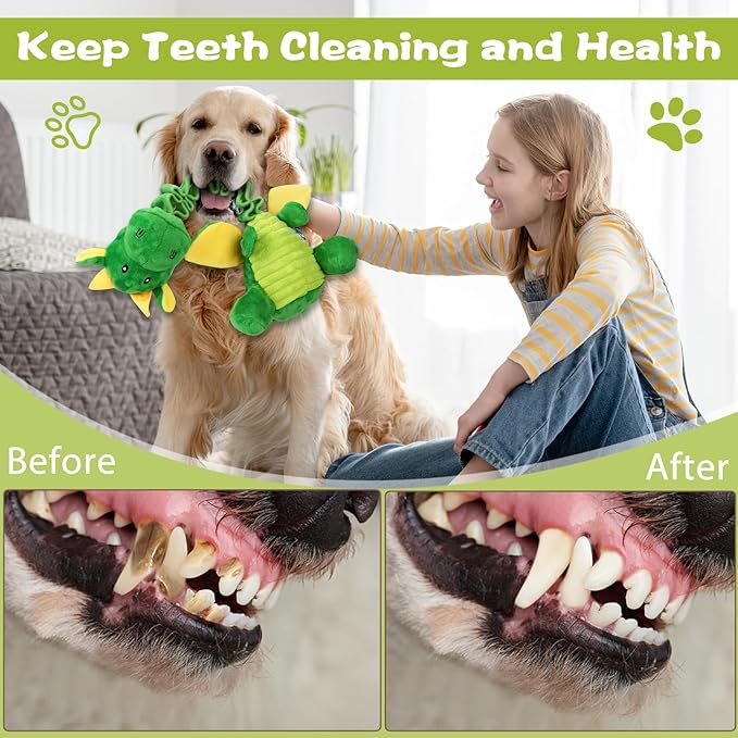 Large Squeaky Dog Toys, Tug-of-War Puppy Toys with Crinkle Paper, Stuffed Plush Animal Dog Toys to Keep Them Busy, Bonding Time Pet Toys for Small, Medium, Large Dogs-Mewly Pet