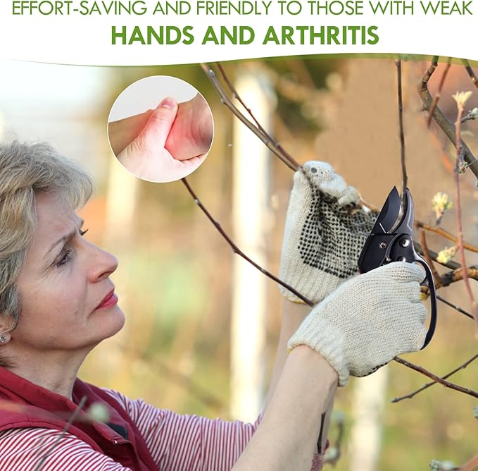 Ultra Sharp Germany Steel Pruning Shears - Cuts 3X Easier, Weak Hand Arthritis Snips, Rust-Resistant, Effortlessly 1-Inch Cut Capacity Garden Scissors, Ergonomic Handle (Reddish balck)-Mewly Pet