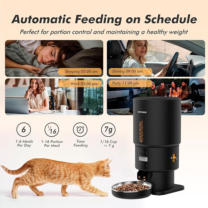 Automatic Cat Feeder - 5L Anti-Clog Cat Food Dispenser with Freshness Preservation, 1-6 Meals/Day, Programmable Portions, 10s Voice, 180-Day Battery Life, Auto Pet Feeder for Multi Cats and Dogs-Mewly Pet
