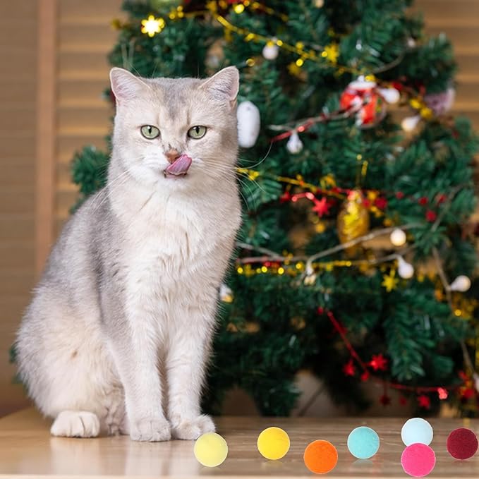 60 Pcs Cat Toy Balls 1-inch Colorful Cat Pom Pom Balls Soft Interactive Cat Balls Cat Play Toy Cat Exercise Toys Cats Interactive Playing Quiet Ball Fuzzy Kitten Ball for Cat Pet-Mewly Pet