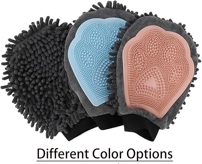 Dual Sided Pet Grooming Glove with Rubber Paw - 2-in-1 Grooming Glove | Fun Dogs & Cats Grooming Tool for Brushing, Massaging, and Scrubbing | Chenille Fabric Side Acts as Pet Bathing(Green)-Mewly Pet