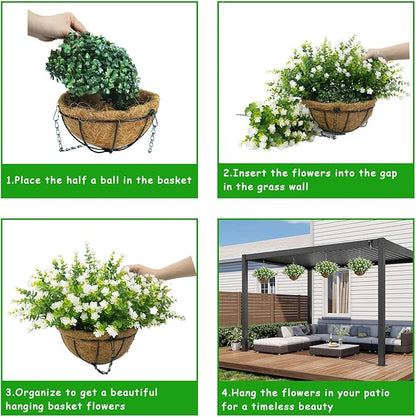 Artificial Hanging Flowers Basket, 12 UV-Resistant Bundles of Realistic Fake Flowers, Faux Plants for Outdoor Decor, Home, Garden, Porch, Patio, Spring & Summer Decorations, White