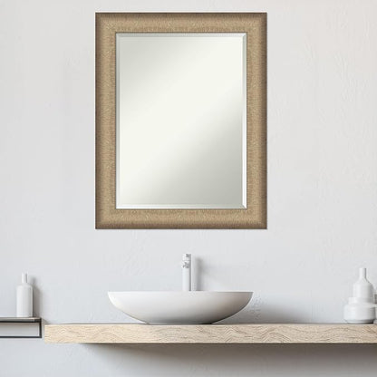 Amanti Art Bronze Bathroom Mirror for Over Sink, 29x23 Elegant Brushed Bronze Rectangle Vanity Mirror, Medium Casual Frame, Hangs Horizonally and Vertically, Bathroom Wall Decor, Beveled Edge