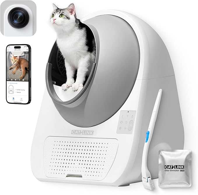 CATLINK 2025 New Ultra Self Cleaning Litter Box with AI Camera, 5G WiFi Automatic Cat Litter Box Self Cleaning for Multi-cat, APP Health Monitor, Pinch-Free Robot Cat Litterbox with Cleaning Brush-Mewly Pet