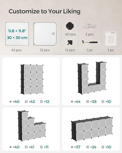 SONGMICS Cube Storage Organizer, 12-Cube Closet Storage Shelves, Modular Bookcase, Black ULPC34HV1