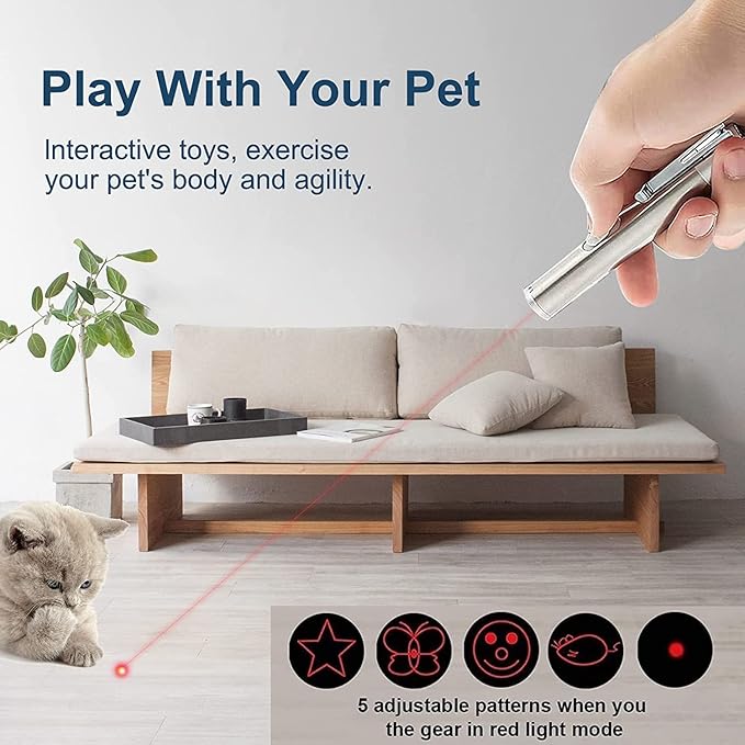 Cat Toys Laser Pointer for Indoor, Rechargeable, 7 Adjustable Wand Red Light Pet Interactive Cat Mouse Toys to Keep Busyfor Kitten Dog Chase Play-Mewly Pet
