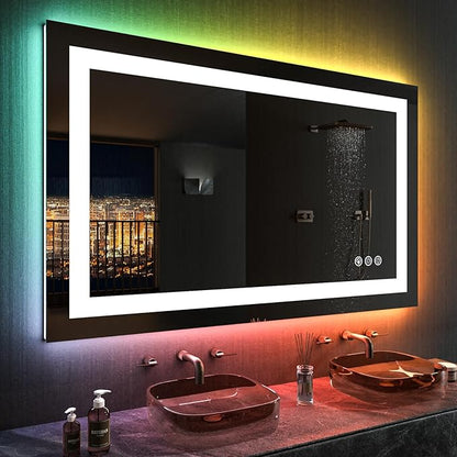 LOAAO 40”X30“ RGB LED Bathroom Mirror with Lights for Bathroom, Anti-Fog, Dimmable，Multiple Light Modes, RGB Backlit + Front Light, Memory Function, Tempered Glass