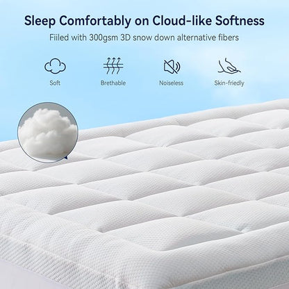 ELEMUSE Full XL Dual Layer 3 Inch Memory Foam Mattress Topper, 2 Inch Cooling Gel Memory Foam and 1 Inch Thick Soft Pillow Top Mattress Pad Cover for Back Pain Relief, Side Sleep Bed Topper