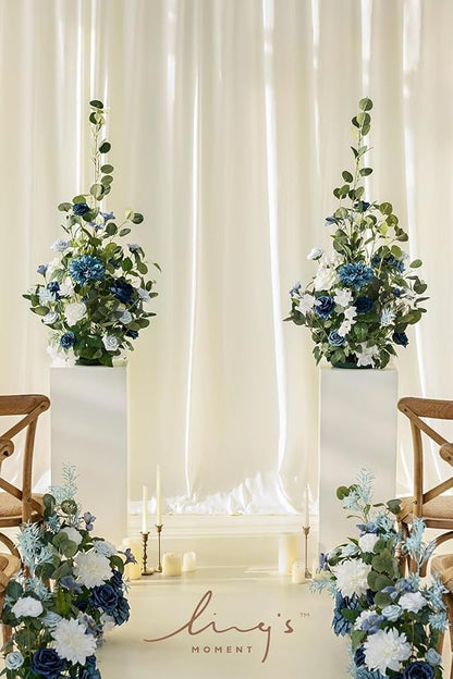 Ling's Moment 41" Tall Free Standing Artificial Flowers Arrangements 2 pcs Wedding Arch Altar Stage Decorations Dusty Blue Navy for Ceremony Reception Silk Rose Fake Floral Party Outdoor Beach Decor