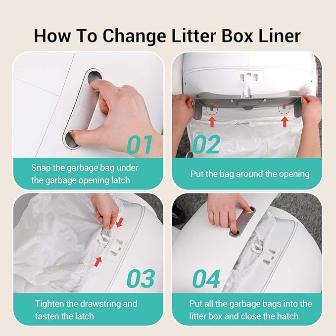 80 Count Waste Bags for Self-Cleaning Cat Litter Box, Replacement Extra Large Cat Litter Box Liners, 4 Rolls Drawstring Trash Bags for Robot, 20 x 18 Inches（4 Packs/80 Counts）-Mewly Pet