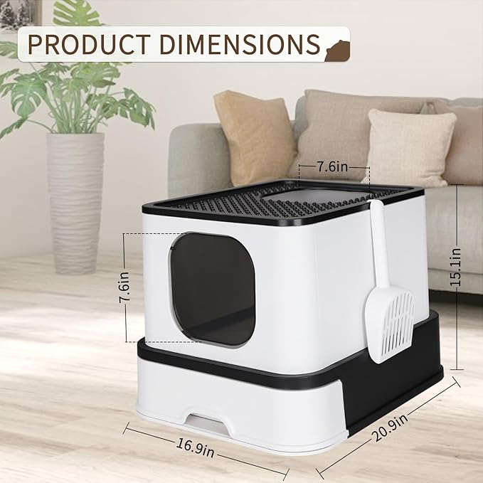 RIZZARI Large Enclosed Cat Litter Box : Covered Leak-Proof Reduces Odor - for Indoor Use Cat Owners (Black)-Mewly Pet