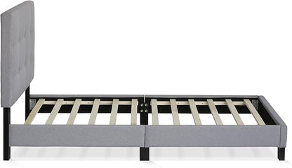 Furinno Laval Button Tufted Upholstered Platform Bed Frame, Twin, Glacier