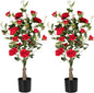 Artificial Rose Flower Trees 2 Pack- 38’’ Lifelike Plant in Pot with Red Flowers Decorative Rose Trees for Home, Office, Wedding, and Event Decor, Red