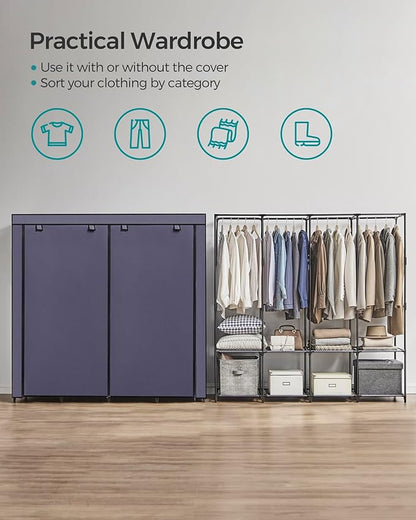 SONGMICS Portable Closet, Wardrobe Closet Organizer with Cover, 4 Hanging Rods and Shelves, 4 Side Pockets, 66.9 x 17.7 x 65.7 Inches, Large Capacity for Bedroom, Living Room, Dark Blue URYG094I02