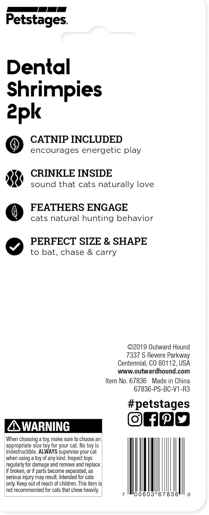 Catstages Catstages Dental Shrimpies Cat Toys, 2-pack – Interactive Catnip Dental Chew Toy to Help Clean Teeth, Fun for Play and Chewing, Multicolored-Mewly Pet