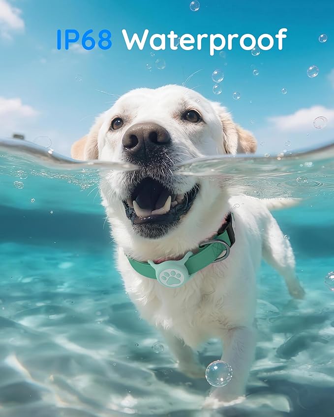 IP68 Waterpoof Dog Airtag Holder, Stretchy Silicone Full Body Covered Apple Air Tag Holder for Dog Cat Collar Fit All Width Collar (Green/Rose, 2 Pack)-Mewly Pet