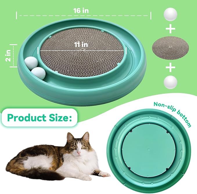 Interactive Cat Ball Track Toy for Indoor Cats, Cat Scratching Board & Exercise Set for Bored Indoor Adult and Kitten Mental & Physical Stimulation, with Spare Ball to Prevent Loss (Green)-Mewly Pet