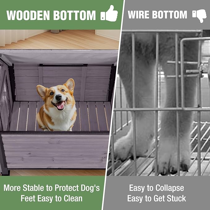 Dog House Outdoor with Anti-Chewing Iron Frame, Weatherproof Dog Kennel for Small Medium Large Dogs Indoor (Grey, 45" x 32.9" x 32.6")-Mewly Pet