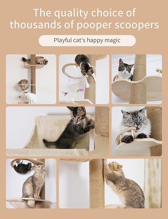 Floor-to-Ceiling Cat Tree with Natural Sisal Rope Scratching Post - Adjustable Height (55-119 Inches) - Modern Cat Activity Tree, Cat Scratcher Post-Mewly Pet