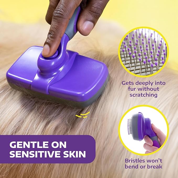Hertzko Self-Cleaning Slicker Brush - Cat and Dog Brush for Shedding, Tangles and Dirt - Gentle Grooming Tool for Sensitive Skin - Pet Hair Remover for Long and Short Coats - Purple-Mewly Pet