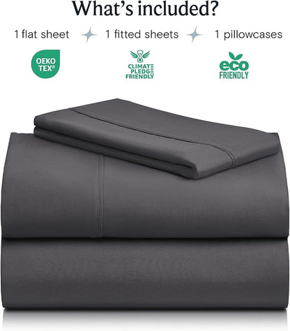 LuxClub Twin XL Sheets - Soft Kids Twin Bed Sheets for Boys and Girls, 3 PC Deep Pockets Wrinkle Free Kids Fitted Sheets Machine Washable Hotel Bedding Silky Soft- Dark Grey Twin XL