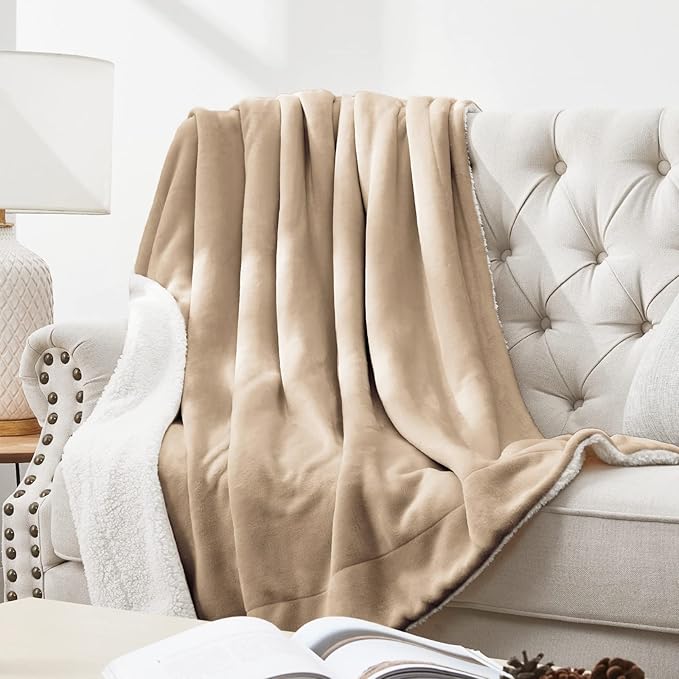 Walensee Sherpa Fleece Blanket (Twin Size 60”x80” Taupe tan) Plush Throw Fuzzy Super Soft Reversible Microfiber Flannel Blankets for Couch, Bed, Sofa Ultra Luxurious Warm and Cozy for All Seasons