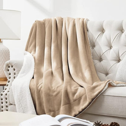 Walensee Sherpa Fleece Blanket (Twin Size 60”x80” Taupe tan) Plush Throw Fuzzy Super Soft Reversible Microfiber Flannel Blankets for Couch, Bed, Sofa Ultra Luxurious Warm and Cozy for All Seasons
