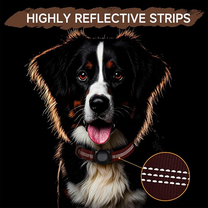 Dog Collar Compatible with Airtag, with Waterproof Cover, Multiple Colors, Multiple Sizes, Breathable Cotton and Linen Material, Suitable for Small, Medium and Large Dogs-Mewly Pet