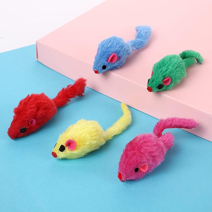 Furry Cat Toys Mice Rattle Interactive Mouse Toy for Indoor Cats Catnip Ball Kitten Kitty Pet Play Assorted Color-Mewly Pet