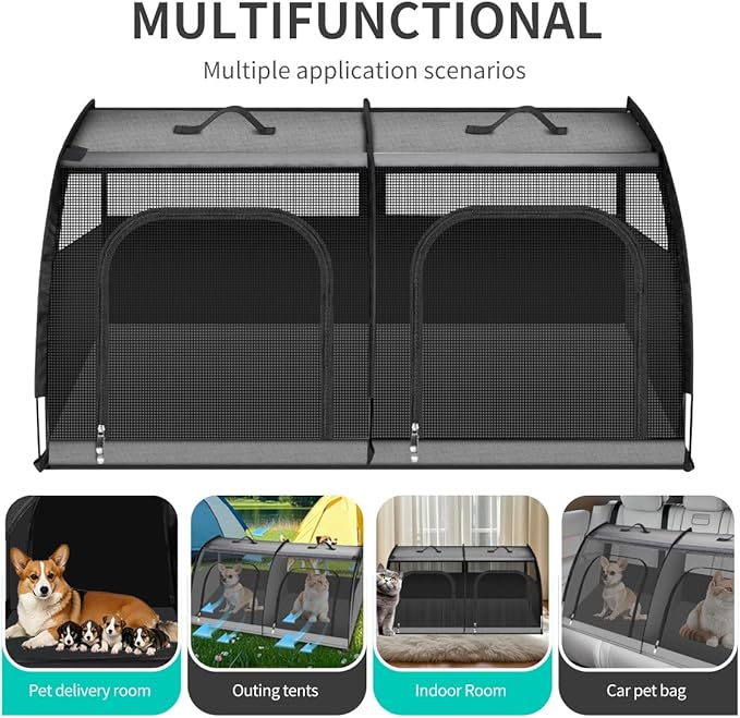 Double Cat Car Travel Carrier, Twin Compartment Show House Cat Cage/Condo，Portable Pet Crate for 2 Cats Travel Double Dog Crate Set for Long Distance Travel-Mewly Pet
