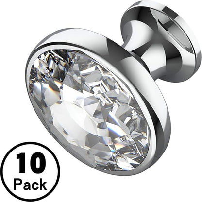 Alzassbg 10 Pack Clear Crystal with Nickel Plated Base Cabinet Knobs, 1-3/8 Inch (35mm) Diameter Cabinet Hardware Round Crystal Knobs for Drawers AL1011