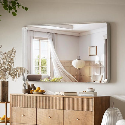 VooBang Bathroom Mirror 30x56 inch, Silver Gorgeous Deep Frame Wall Mirror with Shatterproof Tempered Glass, Modern Bathroom Vanity Mirror for Over Sink Hanging Horizontal or Vertical, Silver