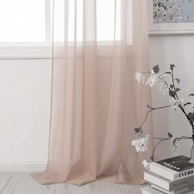 HUTO Blush Pink Sheer Curtains 45 inches Long for Bedroom Top Rod Pocket Sheer Window Panels Curtains for Nursery Living Room 52 by 45 Inch Length Set of 2
