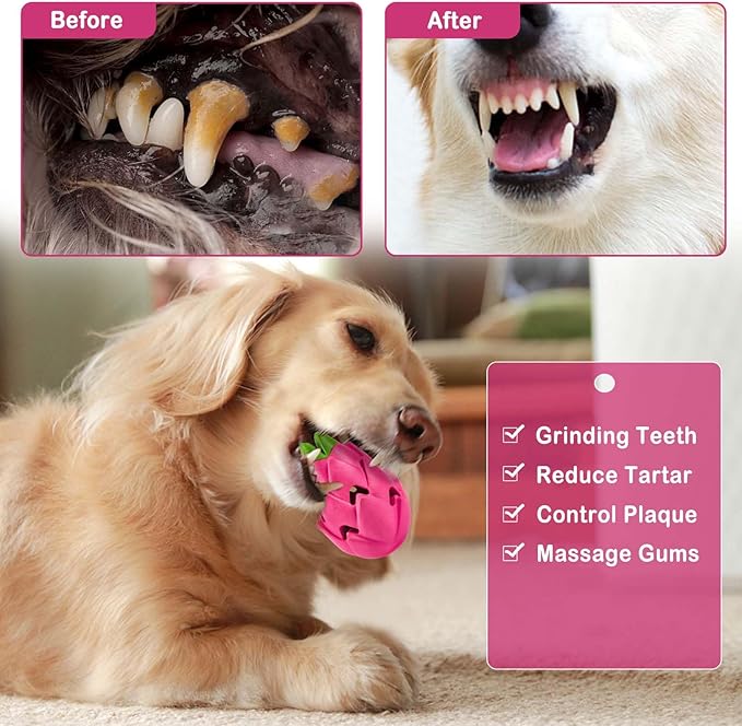 AUSCAT Dog Treat Dispensing Toys, Dispensing Puzzle Dog Toy for Aggressive Chewers, Rubber Dog Treat Dispenser, Interactive Stimulation Dog Food Toys, Pitaya Shape-Mewly Pet