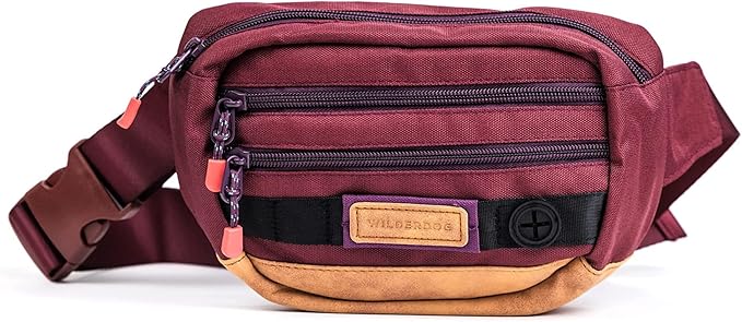 Wilderdog Utility Fanny Pack stores Treats, Balls, Keys in 3 Pockets with adjustable strap and Poop Bag dispenser (Huckleberry)-Mewly Pet
