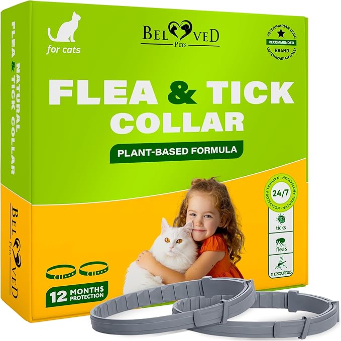 Natural Flea & Tick Collar for Cats - 12 Months Control of Best Prevention & Safe Treatment - Anti Fleas and Ticks Essential Oil Repellent (2 Pack)-Mewly Pet