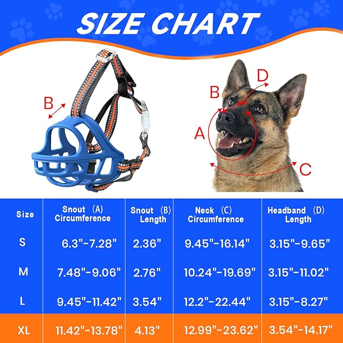 Dog Muzzle, Basket Muzzle for Small Medium Large Dogs, Anti-Biting and Chewing, Lightweight & Sturdy Cage Design, Allows Panting & Drinking, Ideal for Grooming & Training(Blue Size XL)-Mewly Pet