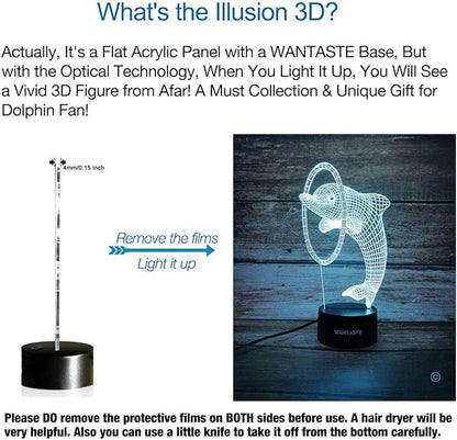 3D Dolphin Decor Lamp with Remote, 7 Color Changing Night Light Toys, Ocean Porpoise Birthday Gift for Kids, Girls, Boys