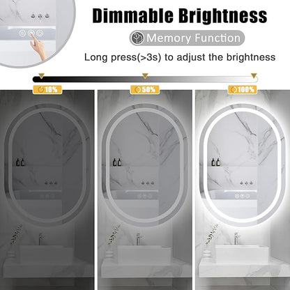 Oval LED Mirror for Bathroom Wall 28 x 40 Inch,Oval Frameless LED Bathroom Vanity Mirror,Lighted LED Mirror with 3 Color Lighting,Dimmable, Anti-Fog(Horizontal/Vertical)