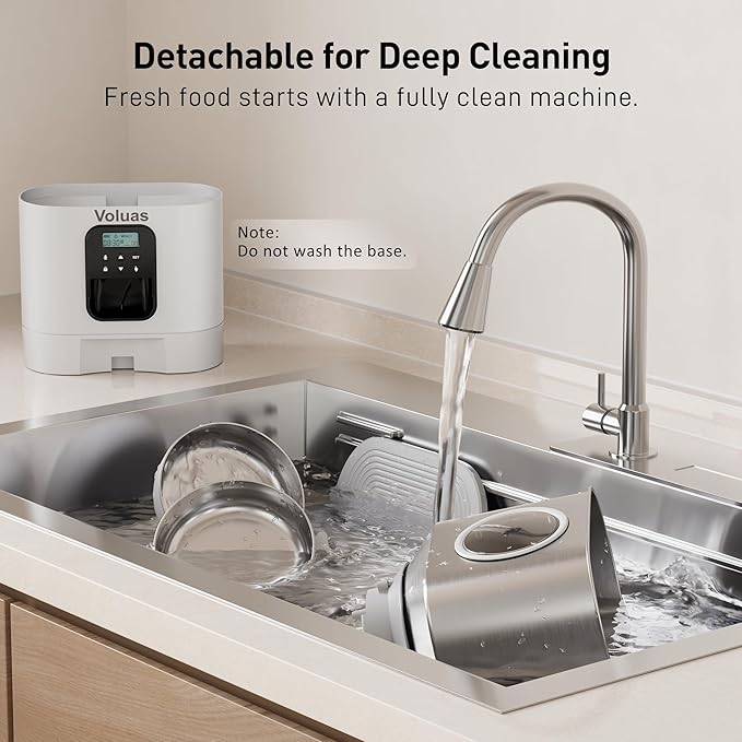 VOLUAS Automatic Cat Feeders for Two Cats,Stainless Steel 5L Pet Feeder for Cats and Dogs Timed Cat Feeder Pet Dry Food Dispenser, White-Mewly Pet