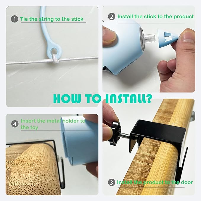 Cat Toys Interactive for Indoor, Cats Toy Hanging Door Electric for Bored,Feathers Toy Kitten Rechargeable Door Hanging Automatic String with 4pcs Feathers Toys(Blue)-Mewly Pet