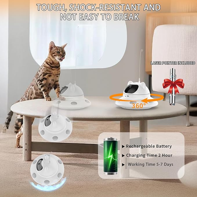 Cat Laser Toy,Automatic Laser cat Toy 3-in-1 Interactive Automatic Motion Activated Moving 6 Holes Whack A Mole Feather, USB Rechargeable Electronic Smart Sensor Kitten Toys for Indoor Exercise-Mewly Pet