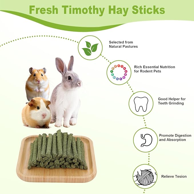100PCS Timothy Hay Sticks for Rabbits Guinea Pigs Chinchillas Chew Treats, Natural Timothy Grass Molar Teeth Stick Bunny Chew Toys for Rabbits Chinchillas Guinea Pigs Hamsters Rodents-Mewly Pet