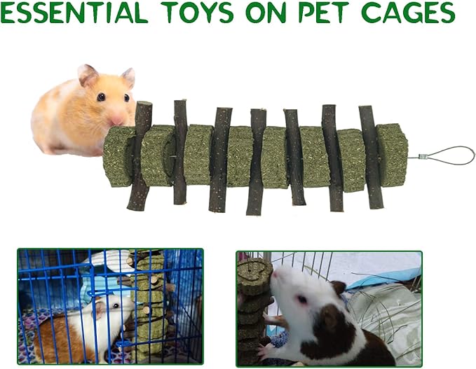 Rabbit Chew Toys for Teeth Grinding Bunny Treats 100% Natural Wood Timothy Grass Treats for Guinea Pigs Chinchillas Hamsters 4pcs-Mewly Pet