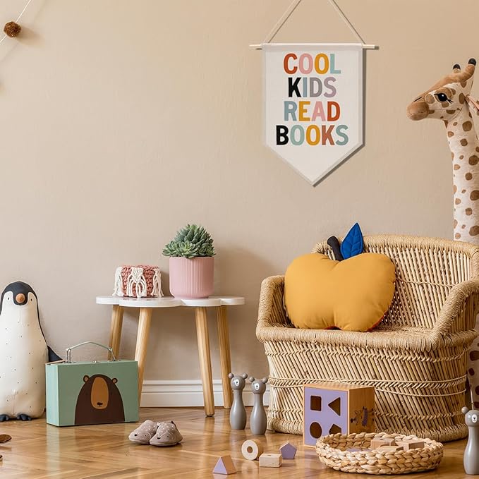 Library Decor Book Themed Party Decorations Reading room Decor Canvas Hanging Pennant Flag Banner Wall Sign Decor Gift for Reading Corner Bedroom Playroom Game Room Front Door