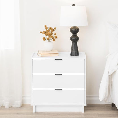 Prepac Simply Modern Nightstand Bedside Table, White Nightstand for Bedroom, End Table with 3 Drawers 26.5" W x 26.75" H x 16" D