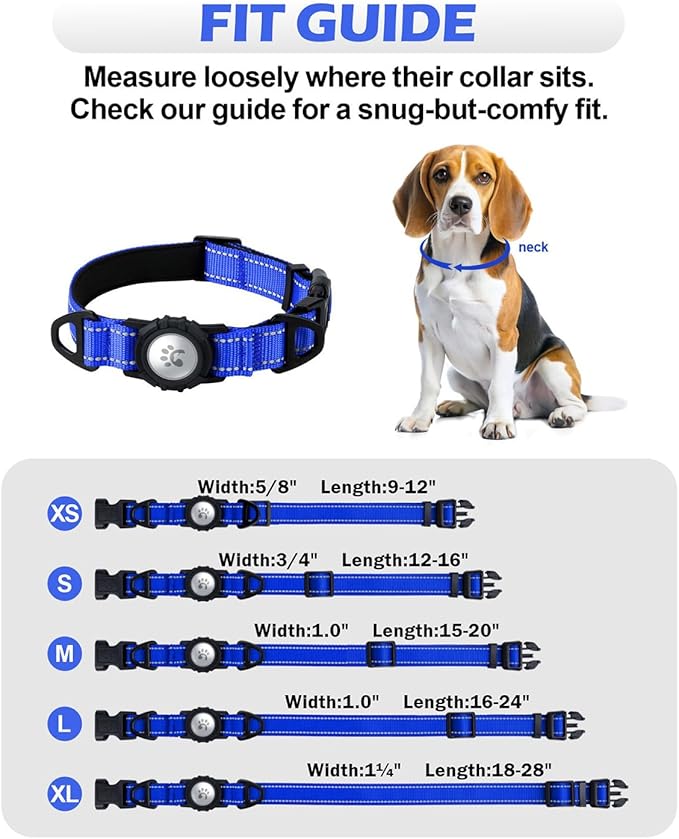 TagME Airtag Dog Collar,Waterproof Reflective Pet Collar with Airtag Holder,Soft Padded and Double D-Rings for Small Dogs,Navy Blue-Mewly Pet