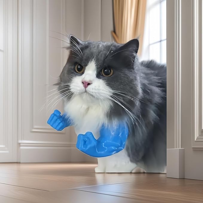 Funny Cat Muscle Arm, 3D Print Cat Neck Arm with Muscles, Funny Pet Prop Boom Arm, for Kitten Birthday Party Supplies(Blue)-Mewly Pet