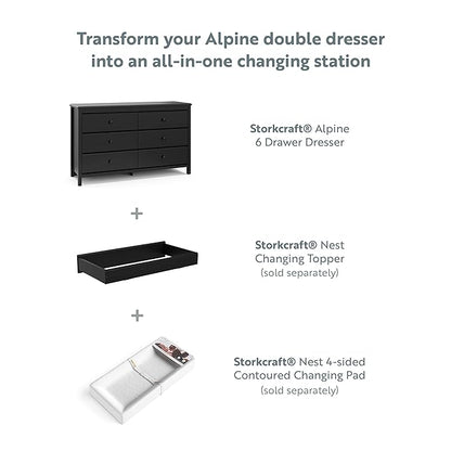 Storkcraft Alpine 6-Drawer Dresser (Black) – GREENGUARD Gold Certified, Black Dresser for Bedroom, Kids & Nursery Storage Drawers, Safety Interlocking Drawers, Pre-Installed Tracks, Kids Bedroom